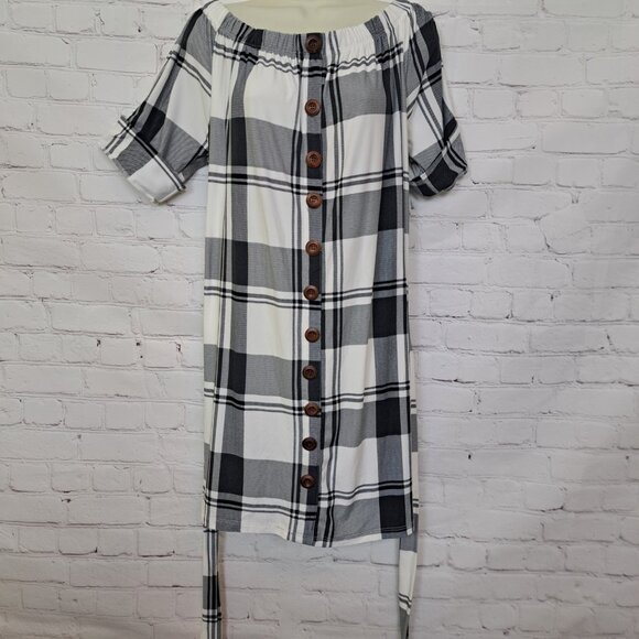 J For Justify Ultrasoft Off Shoulder Plaid Belted Dress 1X - Picture 4 of 9